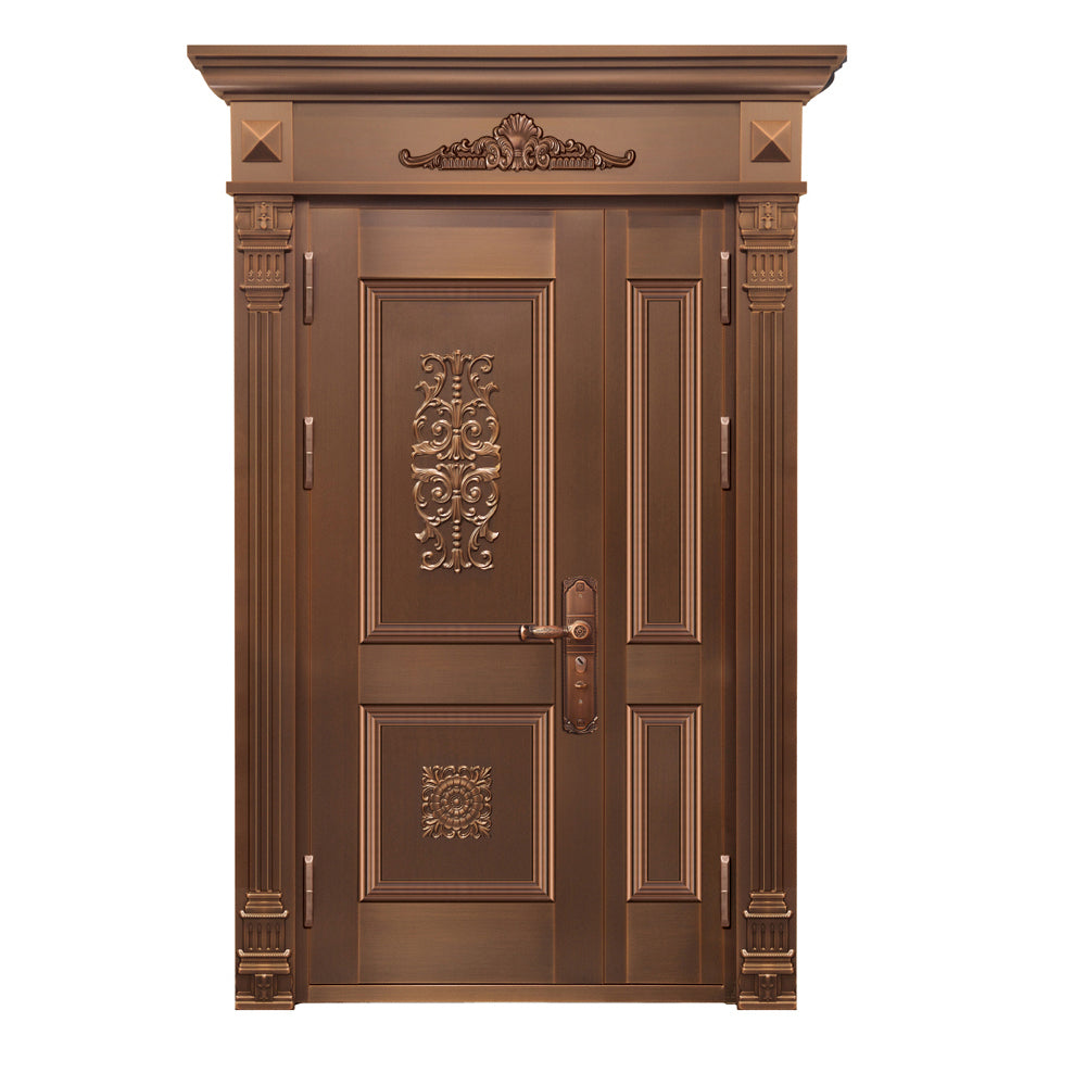 Entrance Doors 大門 入戶門 JD-2019P 經典鋼銅門 Front Doors Exterior doors 不鏽鋼大門 表面鍍銅工藝 別墅大門 包框包鎖 多色可選