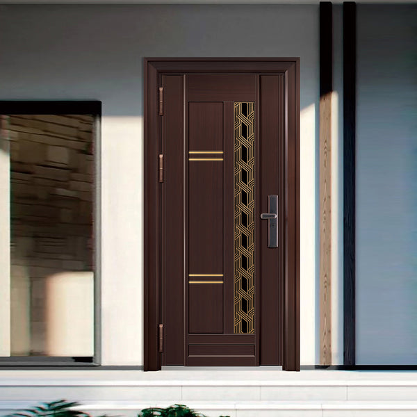 Entrance Doors 大門 入戶門 JD-2021P 經典鋼銅門 Front Doors Exterior doors 不鏽鋼大門 表面鍍銅工藝 別墅大門 包框包鎖 多色可選