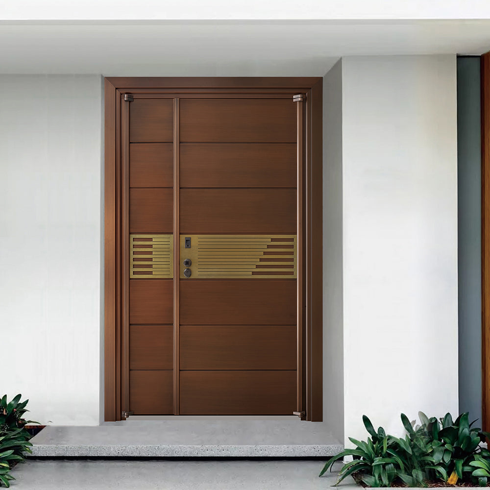 Entrance Doors 大門 入戶門 JY-2033P 簡約鋼銅門 Front Doors Exterior doors 不鏽鋼大門 表面鍍銅工藝 別墅大門 包框包鎖 多色可選