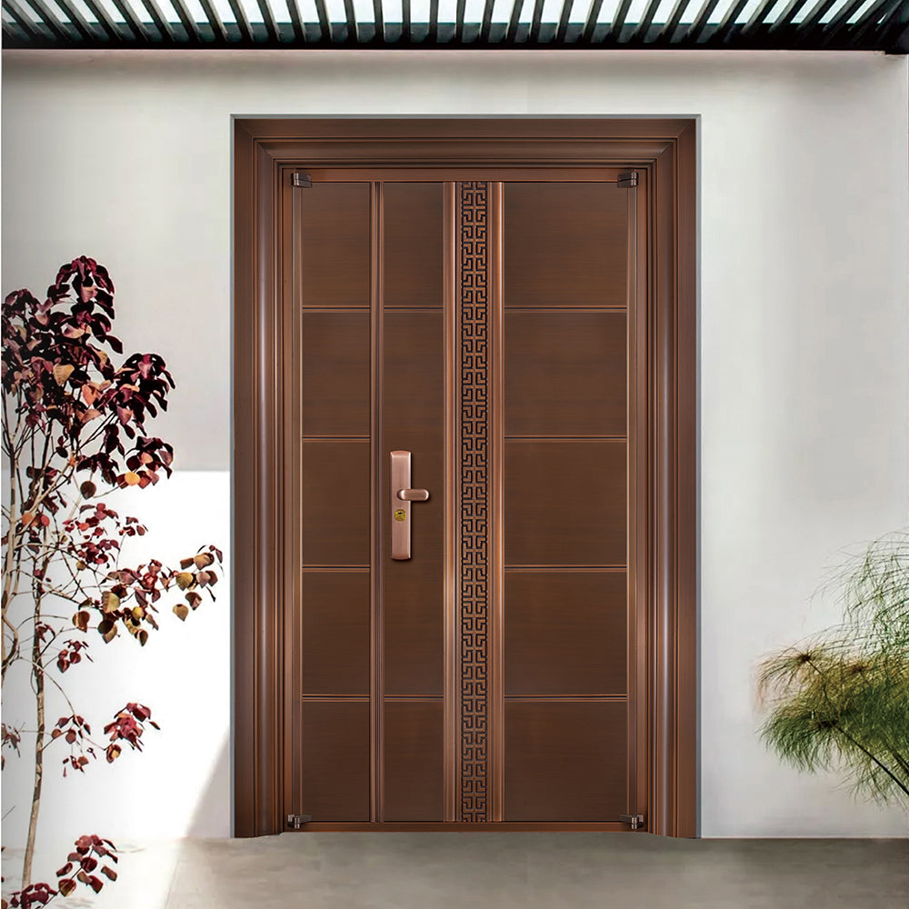 Entrance Doors 大門 入戶門 JY-2035P 簡約鋼銅門 Front Doors Exterior doors 不鏽鋼大門 表面鍍銅工藝 別墅大門 包框包鎖 多色可選