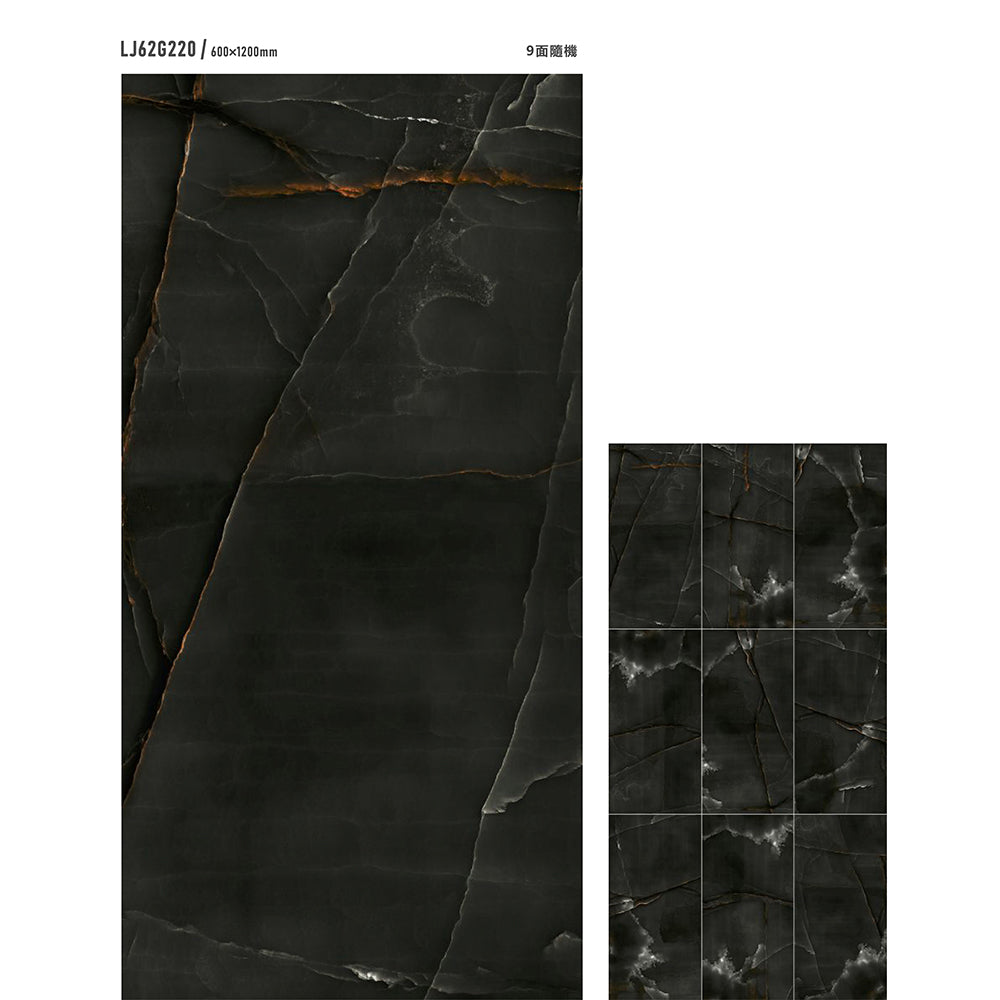 意大利設計瓷磚 Italian Design Tiles 奢石系列 LJ62G220 黑晶玉 60x120cm Luxury Marble tiles 亮光磚 Gloss Tiles 地磚 墻磚 Porcelain Tiles