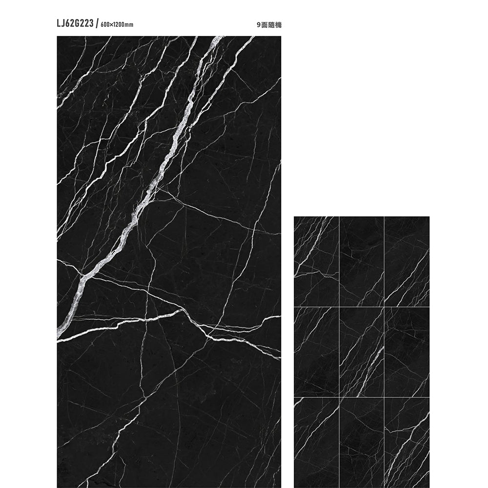意大利設計瓷磚 Italian Design Tiles 奢石系列 LJ62G223 法國黑 60x120cm Luxury Marble tiles 亮光磚 Gloss Tiles 地磚 墻磚 Porcelain Tiles