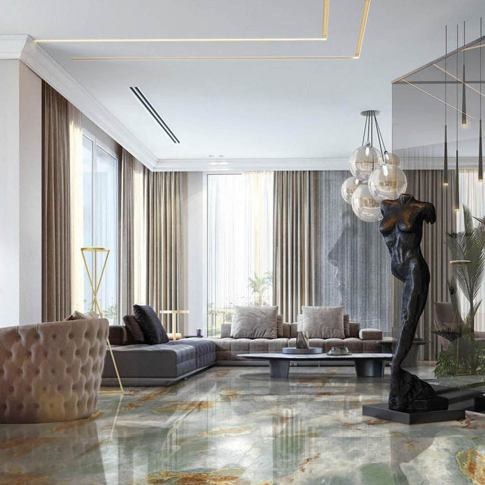 意大利設計瓷磚 Italian Design Tiles 奢石系列 LJ75G009 奧利芬玉 75x150cm Luxury Marble tiles 亮光磚 Gloss Tiles 地磚 墻磚 Porcelain Tiles