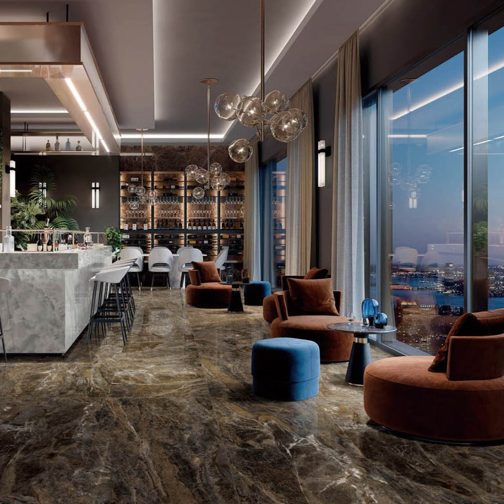 意大利設計瓷磚 Italian Design Tiles 奢石系列 LJ75G210 LJ98G210 亞拉崗深棕 75x150cm 90x180cm Luxury Marble tiles 亮光磚 Gloss Tiles 地磚 墻磚 Porcelain Tiles