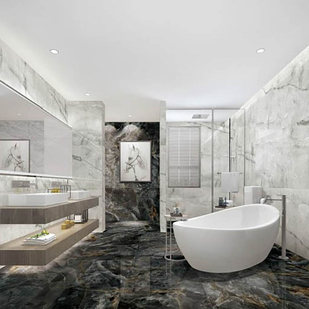 意大利設計瓷磚 Italian Design Tiles 奢石系列 LJ75G243 黑水晶 75x150cm Luxury Marble tiles 亮光磚 Gloss Tiles 地磚 墻磚 Porcelain Tiles