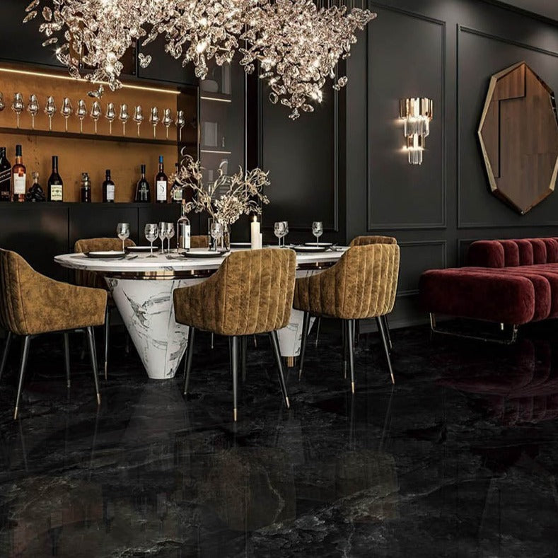 意大利設計瓷磚 Italian Design Tiles 奢石系列 LJ75G246 梵高黑 75x150cm Luxury Marble tiles 亮光磚 Gloss Tiles 地磚 墻磚 Porcelain Tiles