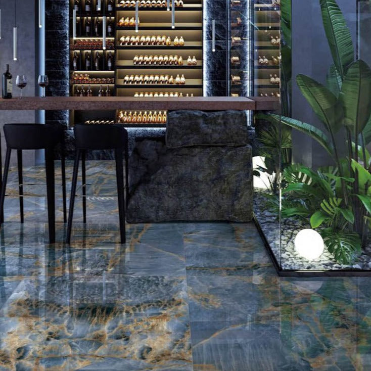 意大利設計瓷磚 Italian Design Tiles 奢石系列 LJ75G251 皇家藍玉 75x150cm Luxury Marble tiles 亮光磚 Gloss Tiles 地磚 墻磚 Porcelain Tiles
