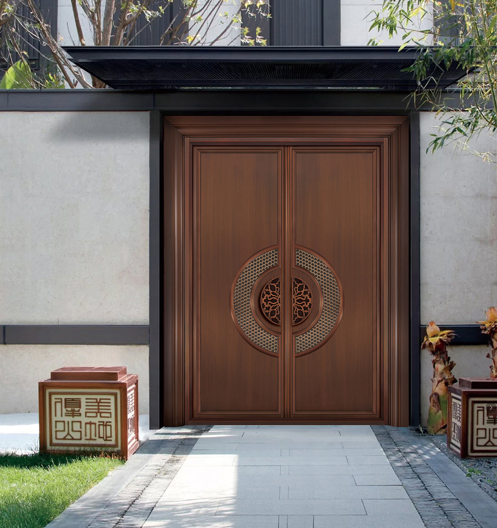 Entrance Doors 大門 入戶門 XB-P317 尊貴純銅門 Front Doors Exterior doors 不鏽鋼大門 表面鍍銅工藝 別墅大門 包框包鎖 多色可選