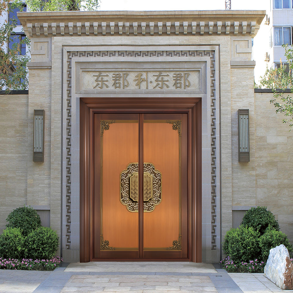 Entrance Doors 大門 入戶門 XB-P319 尊貴純銅門 Front Doors Exterior doors 不鏽鋼大門 表面鍍銅工藝 別墅大門 包框包鎖 多色可選