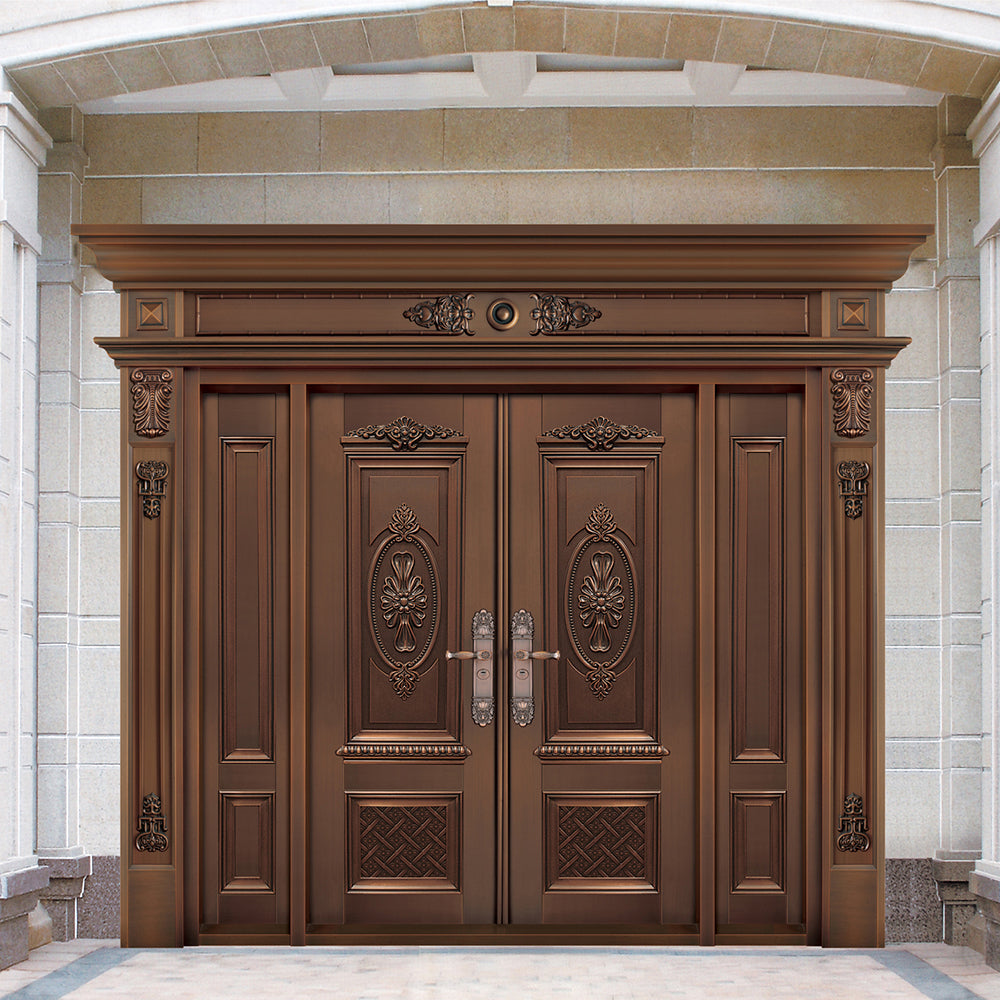 Entrance Doors 大門 入戶門 XB-P326尊貴純銅門 Front Doors Exterior doors 不鏽鋼大門 表面鍍銅工藝 別墅大門 包框包鎖 多色可選