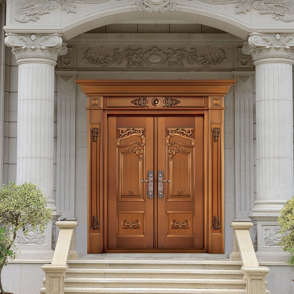 Entrance Doors 大門 入戶門 XB-P330尊貴純銅門 Front Doors Exterior doors 不鏽鋼大門 表面鍍銅工藝 別墅大門 包框包鎖 多色可選