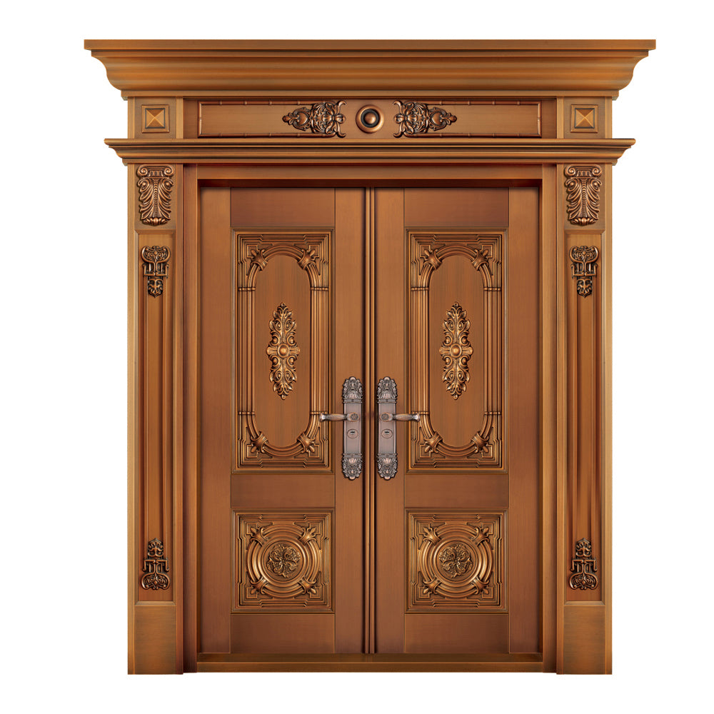 Entrance Doors 大門 入戶門 XB-P332尊貴純銅門 Front Doors Exterior doors 不鏽鋼大門 表面鍍銅工藝 別墅大門 包框包鎖 多色可選