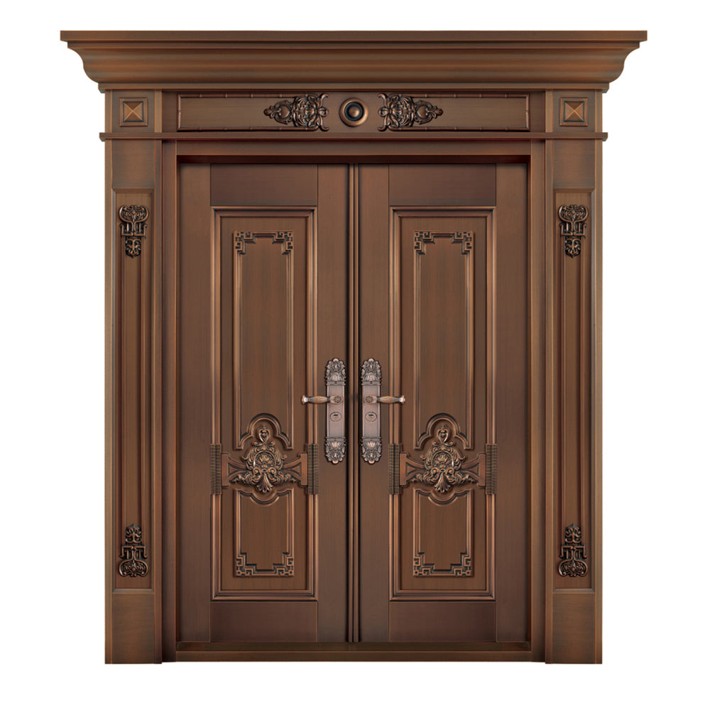 Entrance Doors 大門 入戶門 XB-P338尊貴純銅門 Front Doors Exterior doors 不鏽鋼大門 表面鍍銅工藝 別墅大門 包框包鎖 多色可選