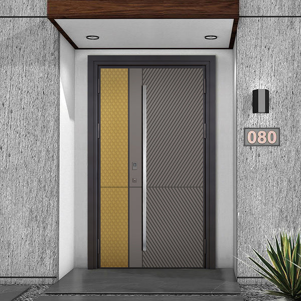 Entrance Doors 大門 入戶門 XD-605P 現代裝甲門 Front Doors Exterior doors 不鏽鋼大門 表面鍍銅工藝 別墅大門 包框包鎖 多色可選