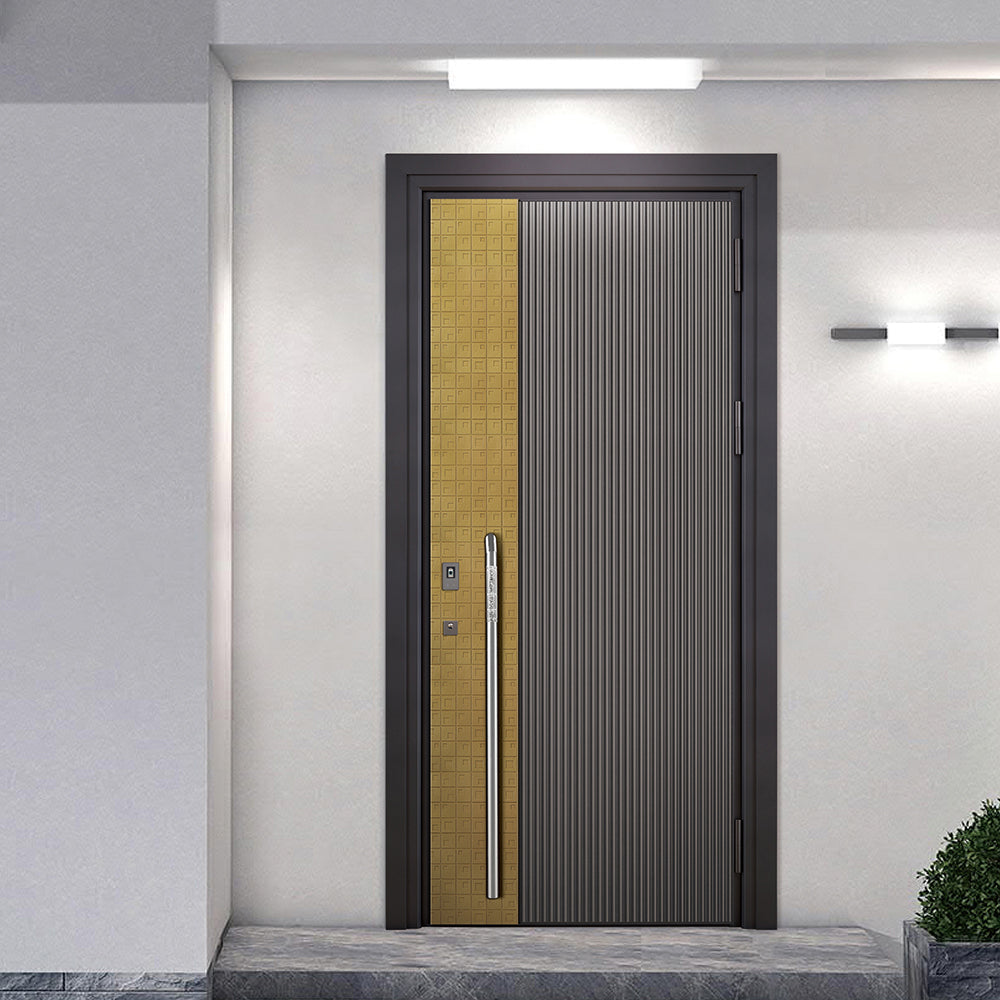 Entrance Doors 大門 入戶門 XD-613P 現代裝甲門 Front Doors Exterior doors 不鏽鋼大門 表面鍍銅工藝 別墅大門 包框包鎖 多色可選