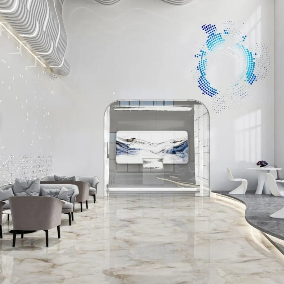 意大利設計瓷磚 Italian Design Tiles ZHJ98009 90×180cm 米倫云冰白玉 結晶面 岩板 光澤度90° Porcelain Tiles 中國佛山瓷磚 China Foshan Tiles 地磚 Floor Tiles 墻磚 Wall Tiles