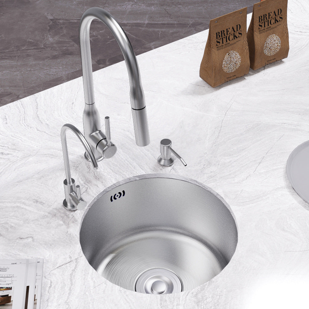 Bowl Round sink 304 Stainless Steel Undermount PVD Kitchen Sink (包龍頭)圓形水槽 304不鏽鋼水槽 金屬拉絲工藝 銀色 防污潔淨 單槽 鋅盤 櫥櫃專用 廚房五金OC-1