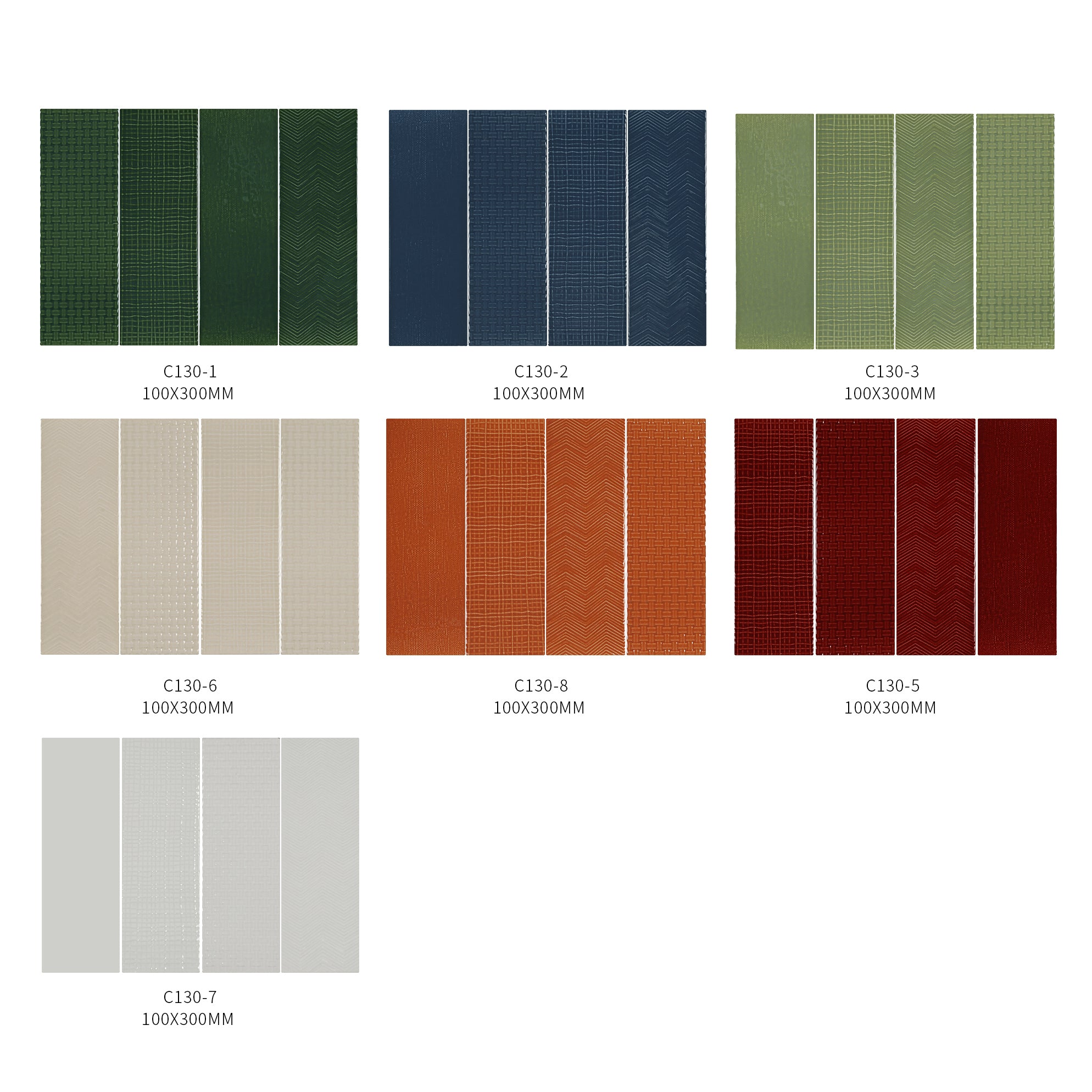 中國佛山瓷磚 China Foshan Basics 復古質感多彩造型亮光墻磚C130-5酒紅模具造型10×30cm