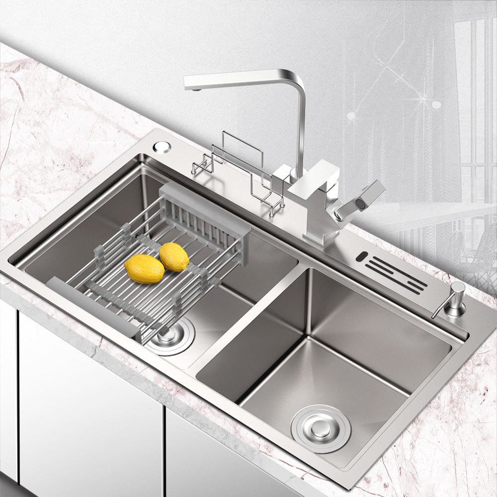 Bowl Round Sink 201 Stainless Steel Undermount PVD Nanotechnology Kitchen Sink (包龍頭)方形水槽 201不鏽鋼水槽 納米塗層 銀色 防污潔淨 台階款 雙槽 鋅盤 櫥櫃專用 廚房五金 OC-9