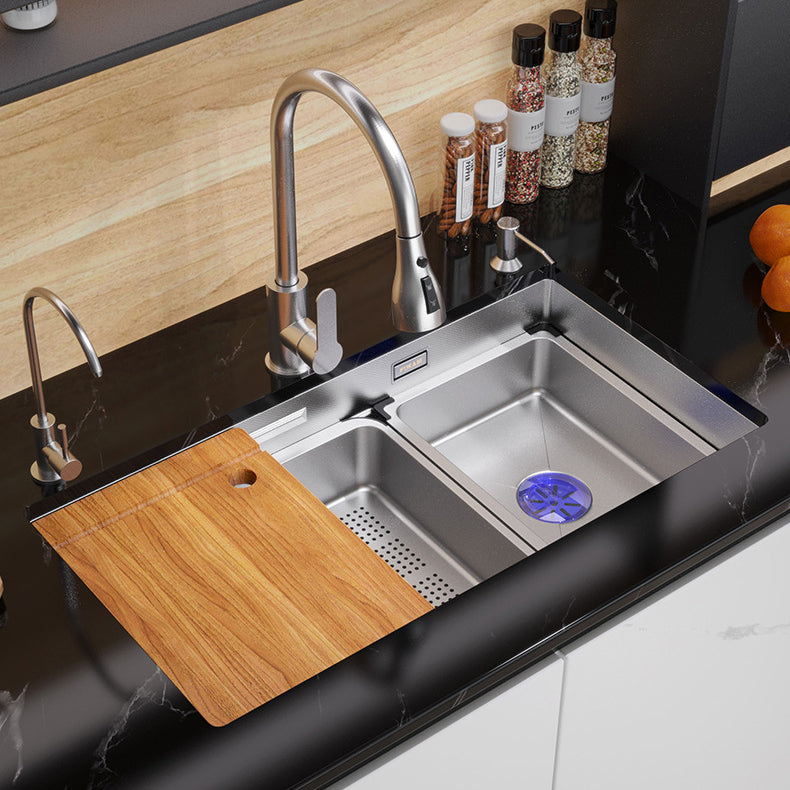 Bowl Round Sink 304 Stainless Steel Undermount PVD Nanotechnology Kitchen Sink (包龍頭)方形水槽 304不鏽鋼水槽 納米塗層 壓紋防刮科技 銀色 防污潔淨 雙階大單槽 鋅盤 櫥櫃專用 廚房五金OC-6