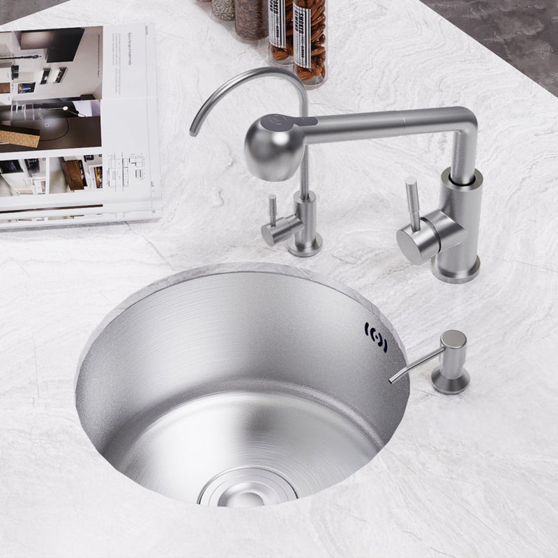 Bowl Round sink 304 Stainless Steel Undermount PVD Kitchen Sink  （包龍頭）圓形水槽 304不鏽鋼水槽 金屬拉絲工藝 銀色 防污潔淨 單槽 鋅盤 櫥櫃專用 廚房五金OC-1