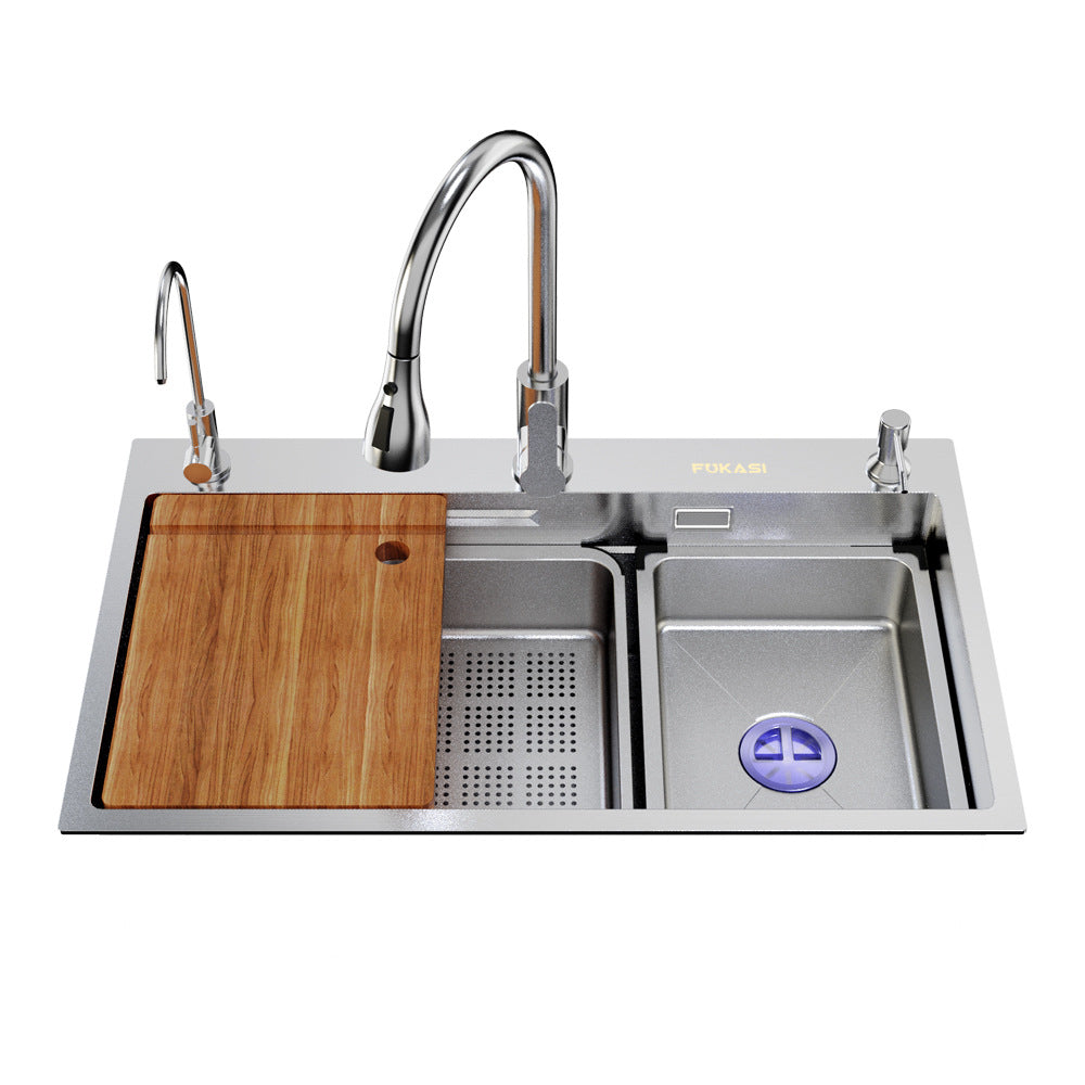 Bowl Round Sink 304 Stainless Steel Undermount PVD Nanotechnology Kitchen Sink (包龍頭)方形水槽 304不鏽鋼水槽 納米塗層 壓紋防刮科技 銀色 防污潔淨 雙階大單槽 鋅盤 櫥櫃專用 廚房五金OC-6