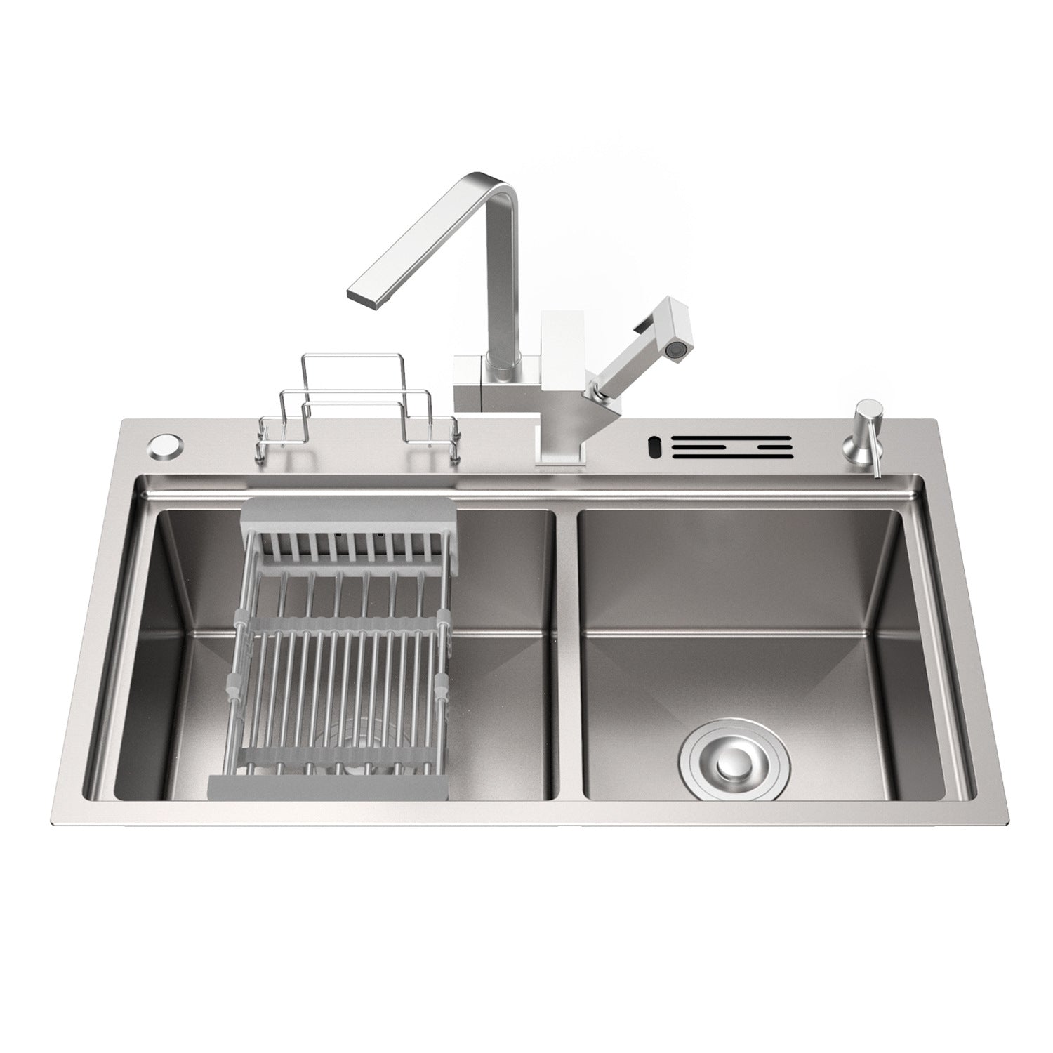 Bowl Round Sink 201 Stainless Steel Undermount PVD Nanotechnology Kitchen Sink (包龍頭)方形水槽 201不鏽鋼水槽 納米塗層 銀色 防污潔淨 台階款 雙槽 鋅盤 櫥櫃專用 廚房五金 OC-9