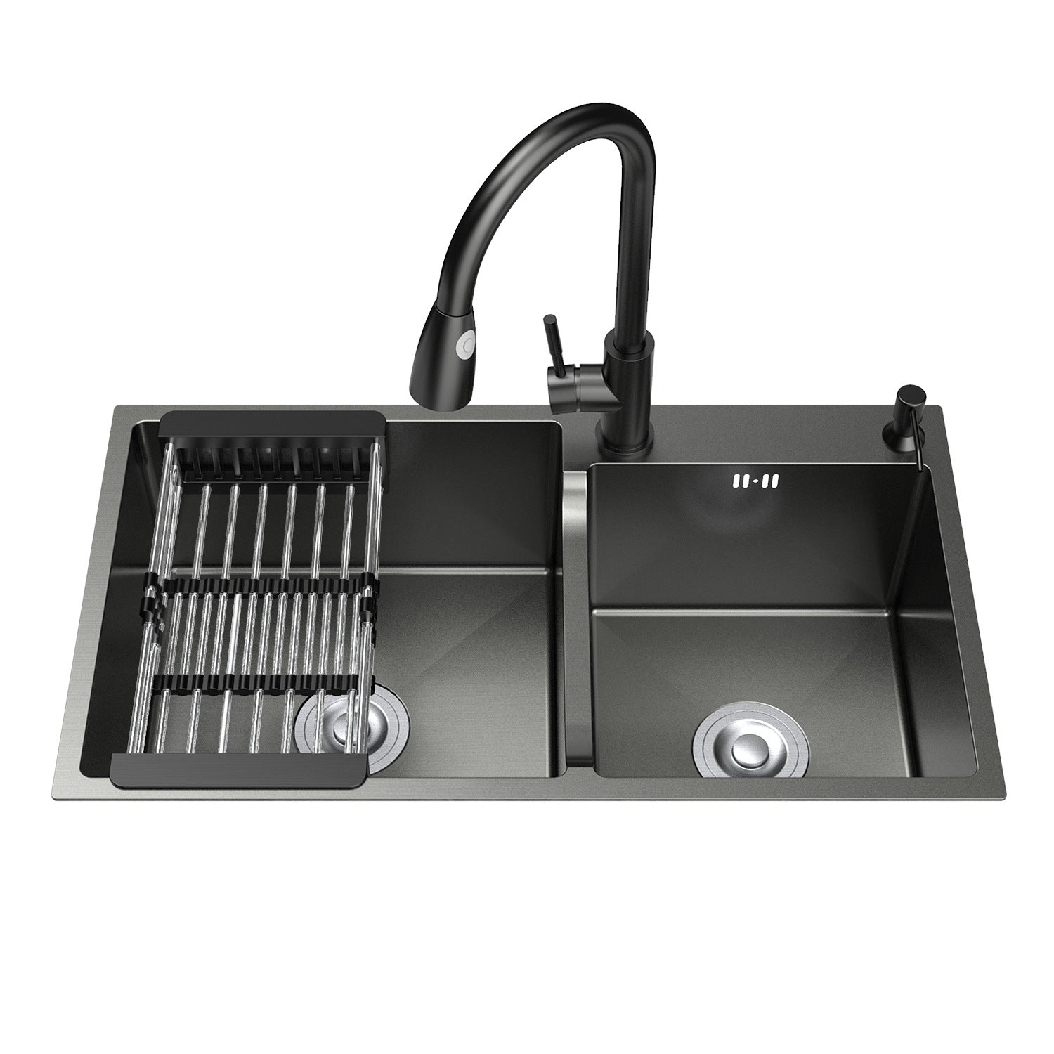 Bowl Round Sink 201 Stainless Steel Undermount PVD Nanotechnology Kitchen Sink (包龍頭)方形水槽 201不鏽鋼水槽 納米塗層 黑色 防污潔淨 雙槽 鋅盤 櫥櫃專用 廚房五金 OC-7