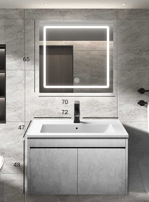 Wall Type Bathroom Cabinet Mirror With Light Ceramic Single Sink Bathroom Cabinet Set 浴室櫃 智能鏡带灯光 陶瓷洗手盆 黑色水龍頭 實木夾板櫃體