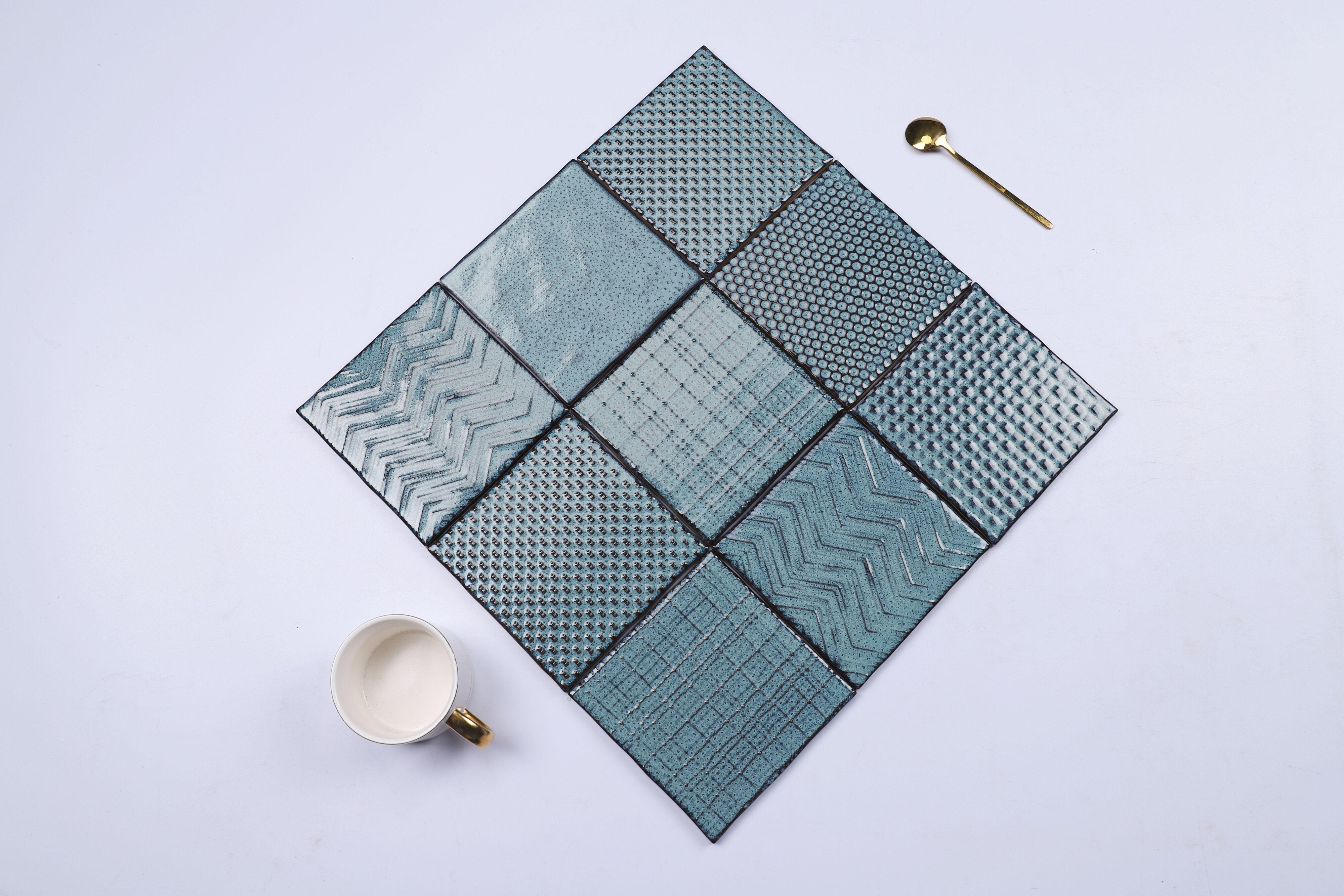 中國佛山瓷磚 China Foshan Basics 復古質感造型多彩亮光墻磚C.140-BL古堡藍14×14cm