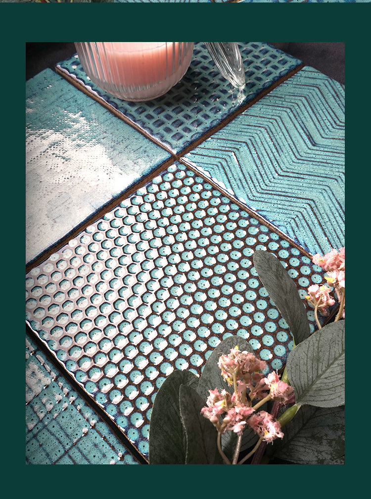 中國佛山瓷磚 China Foshan Basics 復古質感造型多彩亮光墻磚C.140-BL古堡藍14×14cm