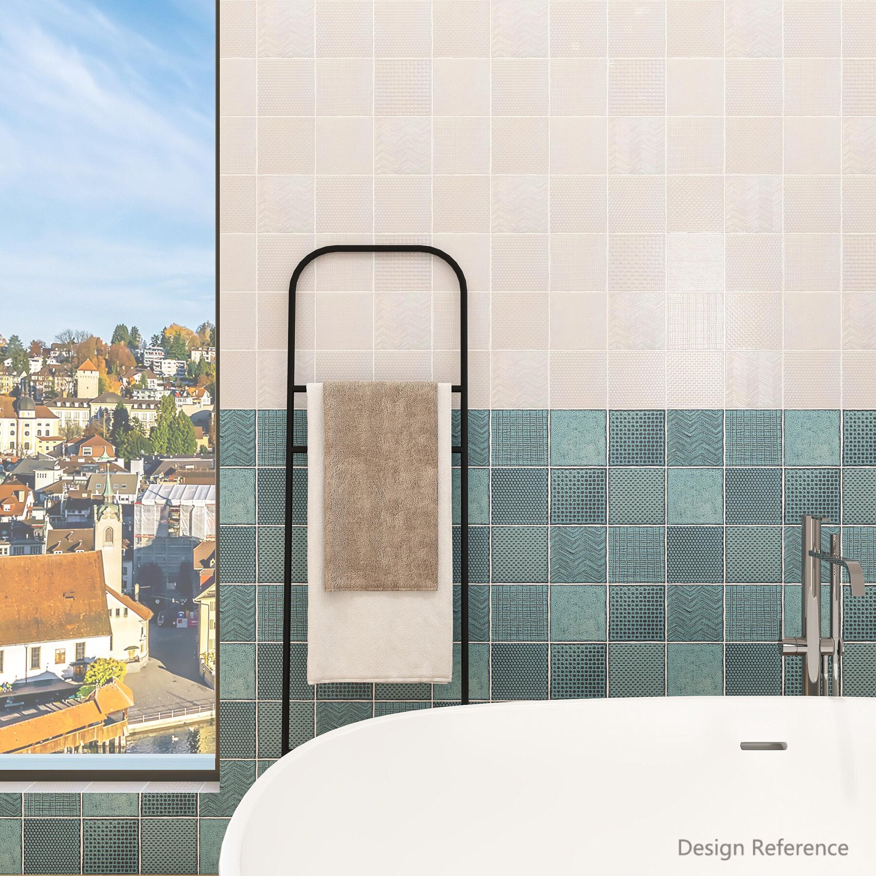 中國佛山瓷磚 China Foshan Basics 復古質感造型多彩亮光墻磚C.140-BL古堡藍14×14cm