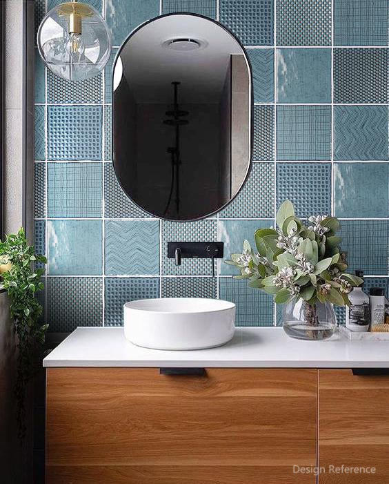 中國佛山瓷磚 China Foshan Basics 復古質感造型多彩亮光墻磚C.140-BL古堡藍14×14cm