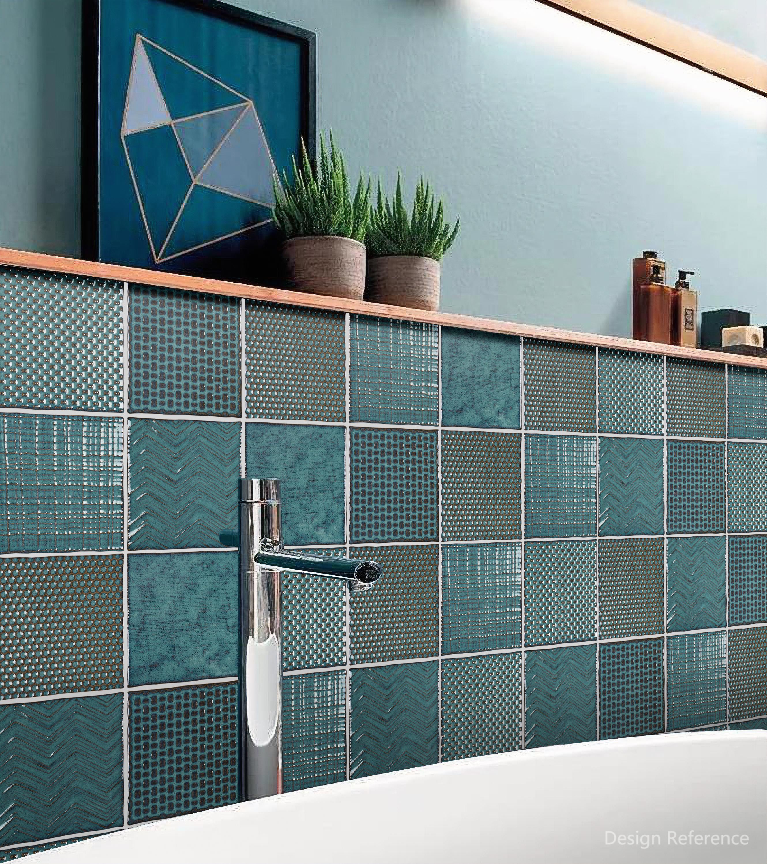 中國佛山瓷磚 China Foshan Basics 復古質感造型多彩亮光墻磚C.140-BL古堡藍14×14cm