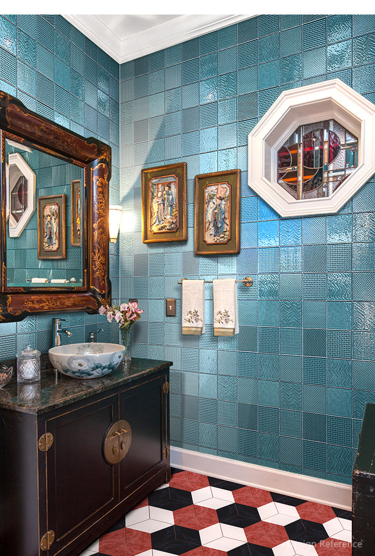 中國佛山瓷磚 China Foshan Basics 復古質感造型多彩亮光墻磚C.140-BL古堡藍14×14cm