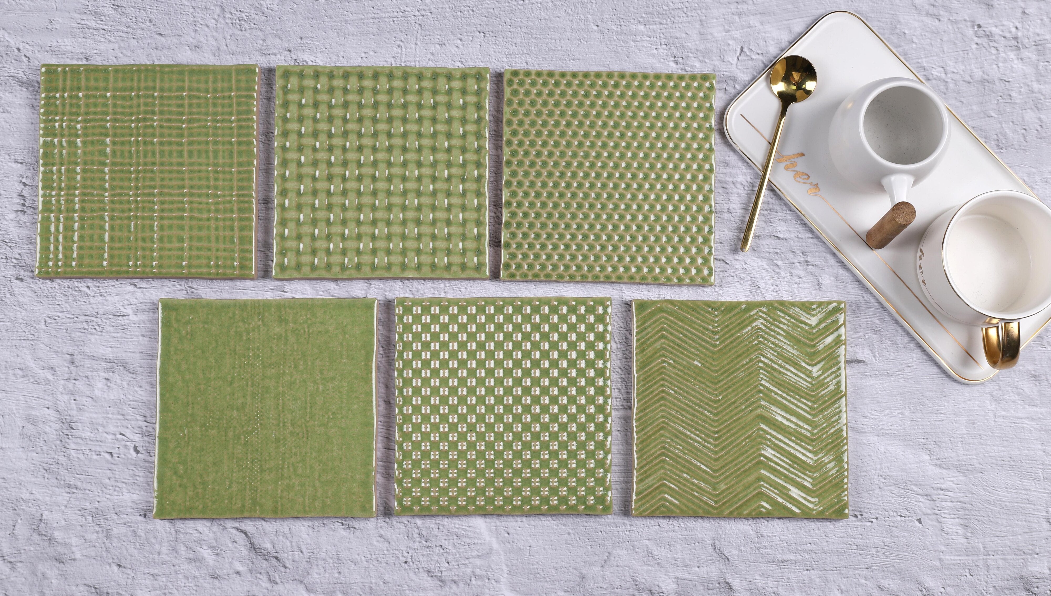 中國佛山瓷磚 China Foshan Basics 復古質感造型多彩亮光墻磚 C.140-GL果綠14×14cm