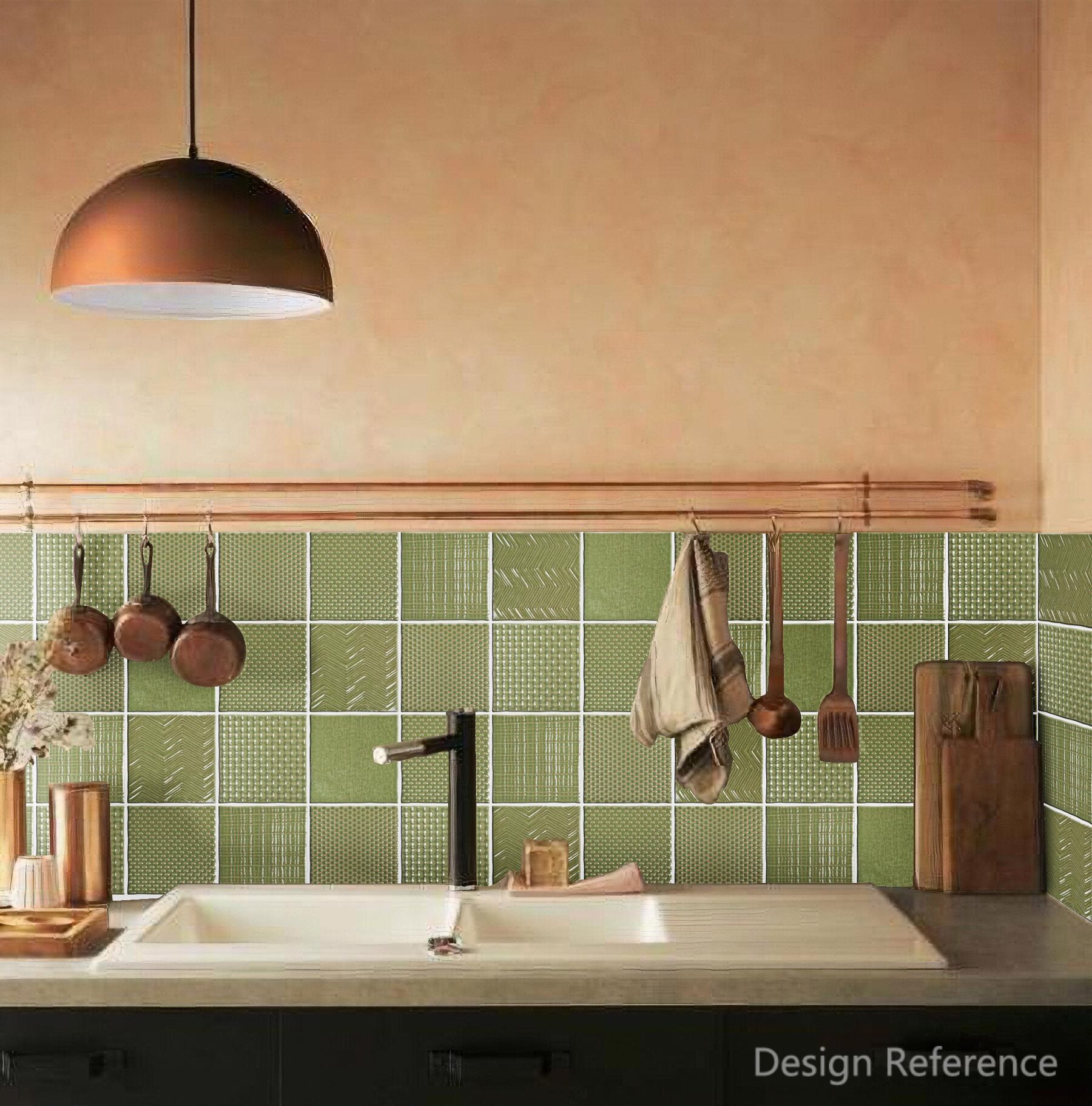 中國佛山瓷磚 China Foshan Basics 復古質感造型多彩亮光墻磚 C.140-GL果綠14×14cm