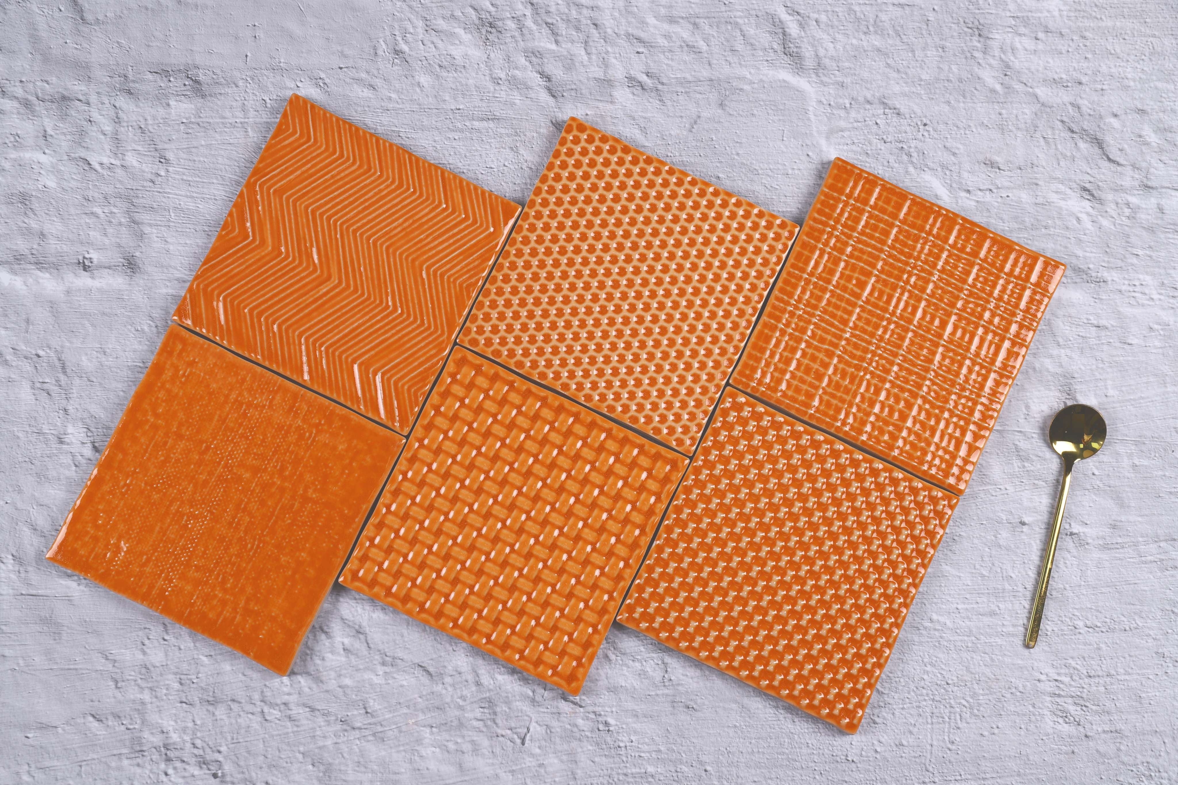 中國佛山瓷磚 China Foshan Basics 復古質感造型多彩亮光墻磚C.140-LC鮮橙14×14cm