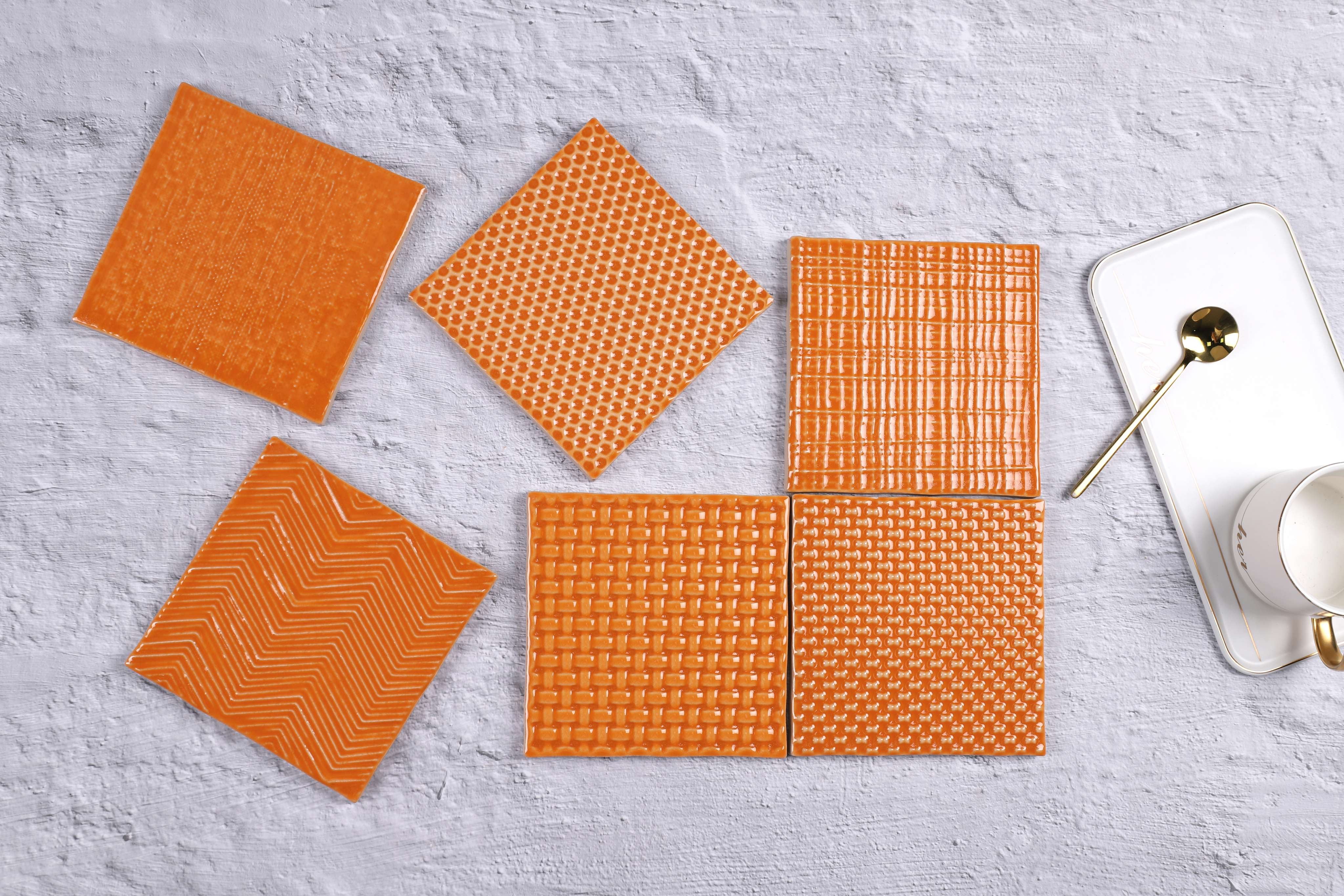 中國佛山瓷磚 China Foshan Basics 復古質感造型多彩亮光墻磚C.140-LC鮮橙14×14cm