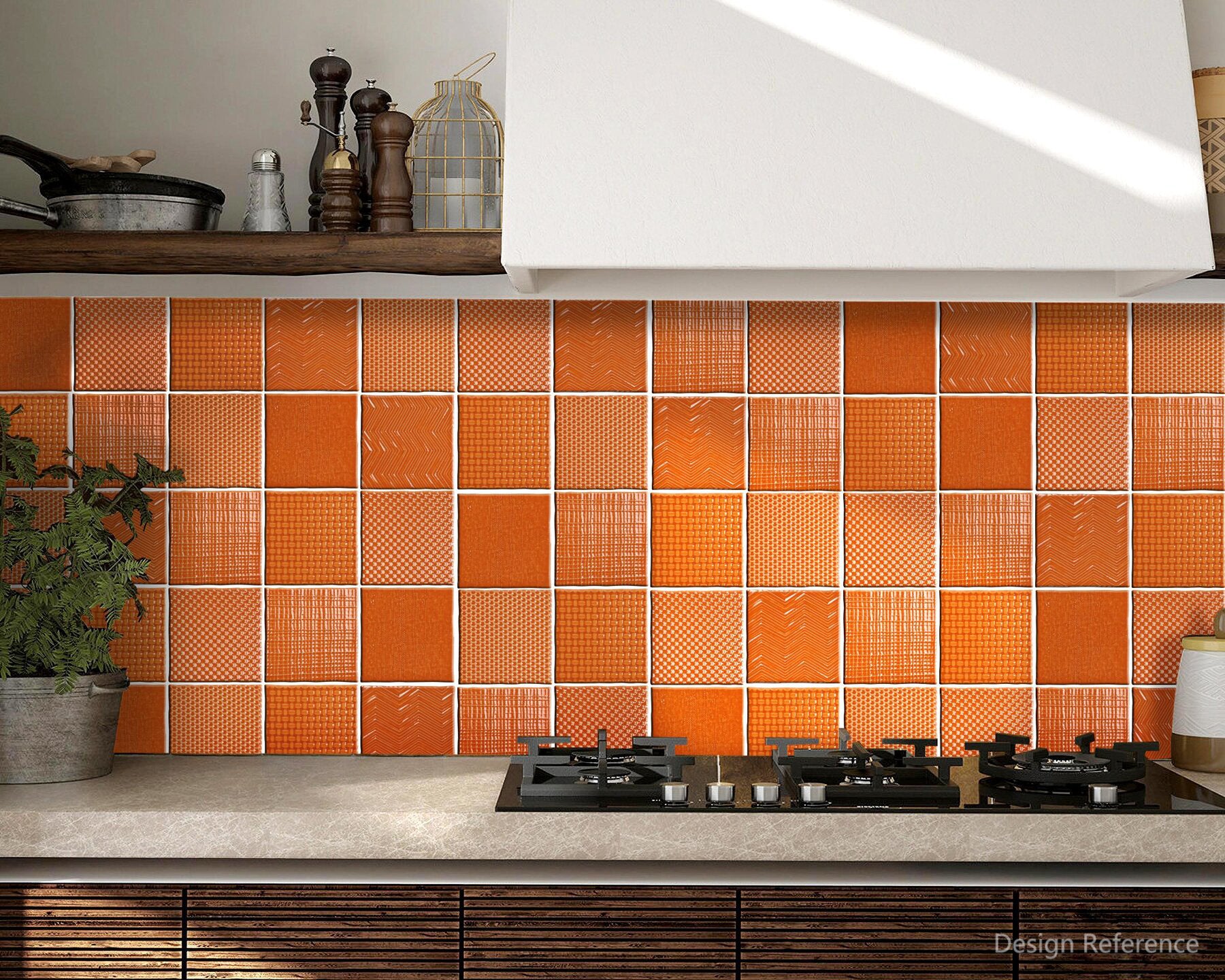 中國佛山瓷磚 China Foshan Basics 復古質感造型多彩亮光墻磚C.140-LC鮮橙14×14cm