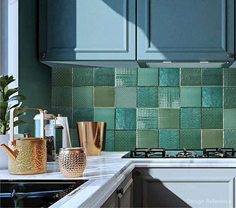 中國佛山瓷磚 China Foshan Basics 復古質感造型多彩亮光墻磚C.140-LV幽綠14×14cm