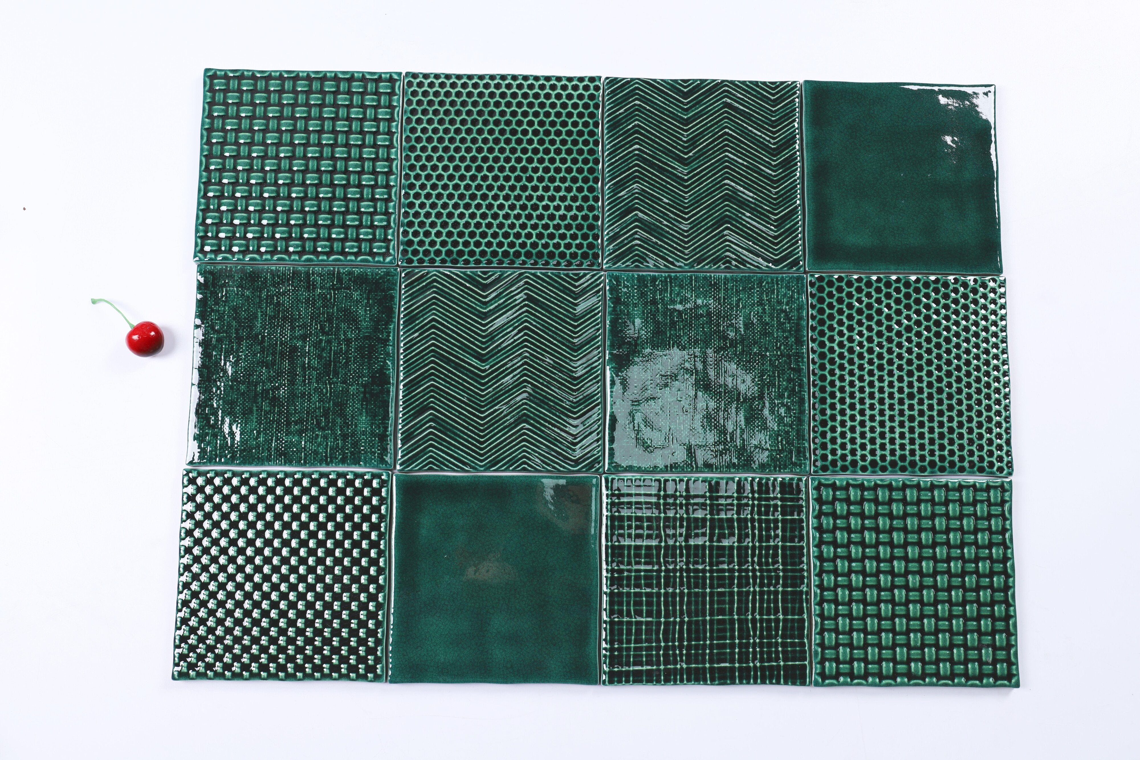 中國佛山瓷磚 China Foshan Basics 復古質感造型多彩亮光墻磚C.140-ML墨綠14×14cm