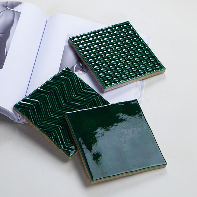 中國佛山瓷磚 China Foshan Basics 復古質感造型多彩亮光墻磚C.140-ML墨綠14×14cm