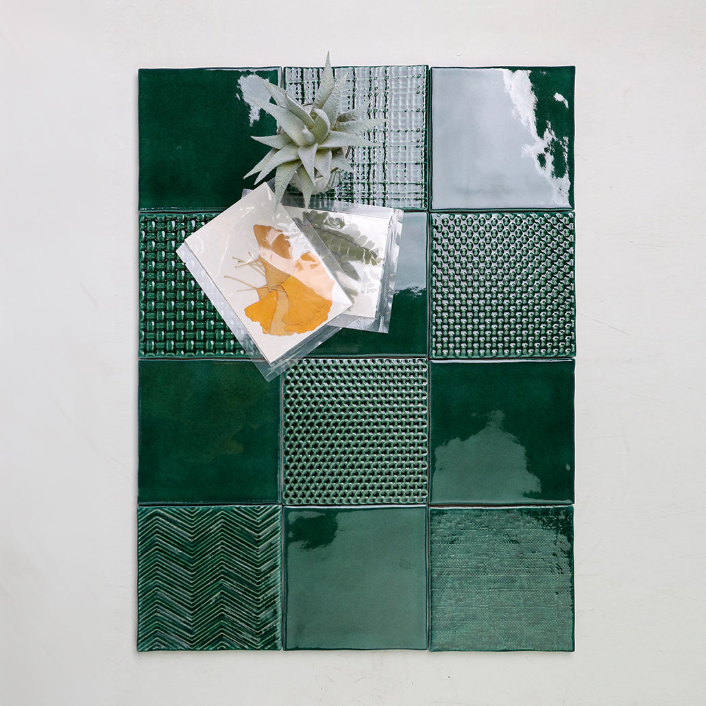 中國佛山瓷磚 China Foshan Basics 復古質感造型多彩亮光墻磚C.140-MLD純色墨綠14×14cm