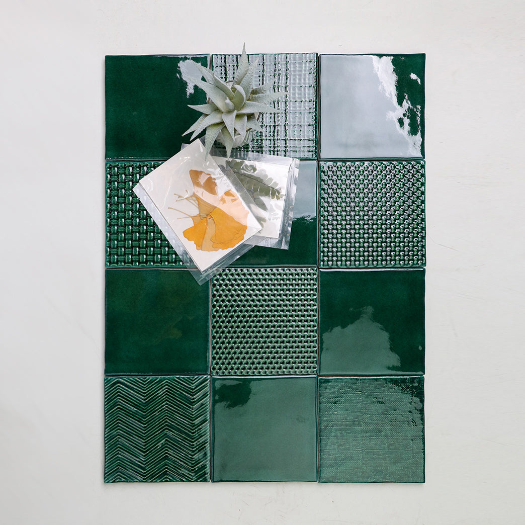 中國佛山瓷磚 China Foshan Basics 復古質感造型多彩亮光墻磚C.140-ML墨綠14×14cm