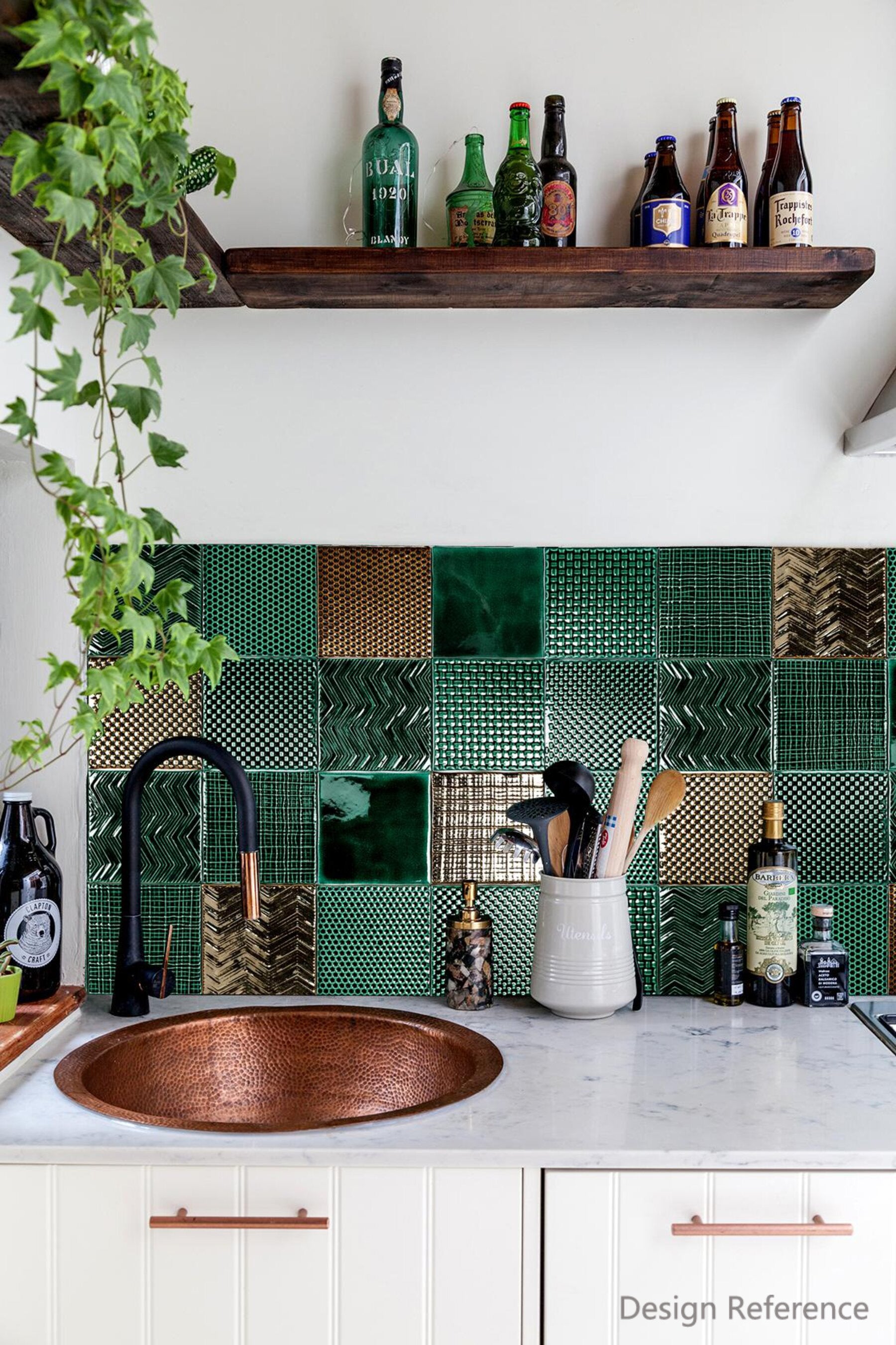 中國佛山瓷磚 China Foshan Basics 復古質感造型多彩亮光墻磚C.140-ML墨綠14×14cm