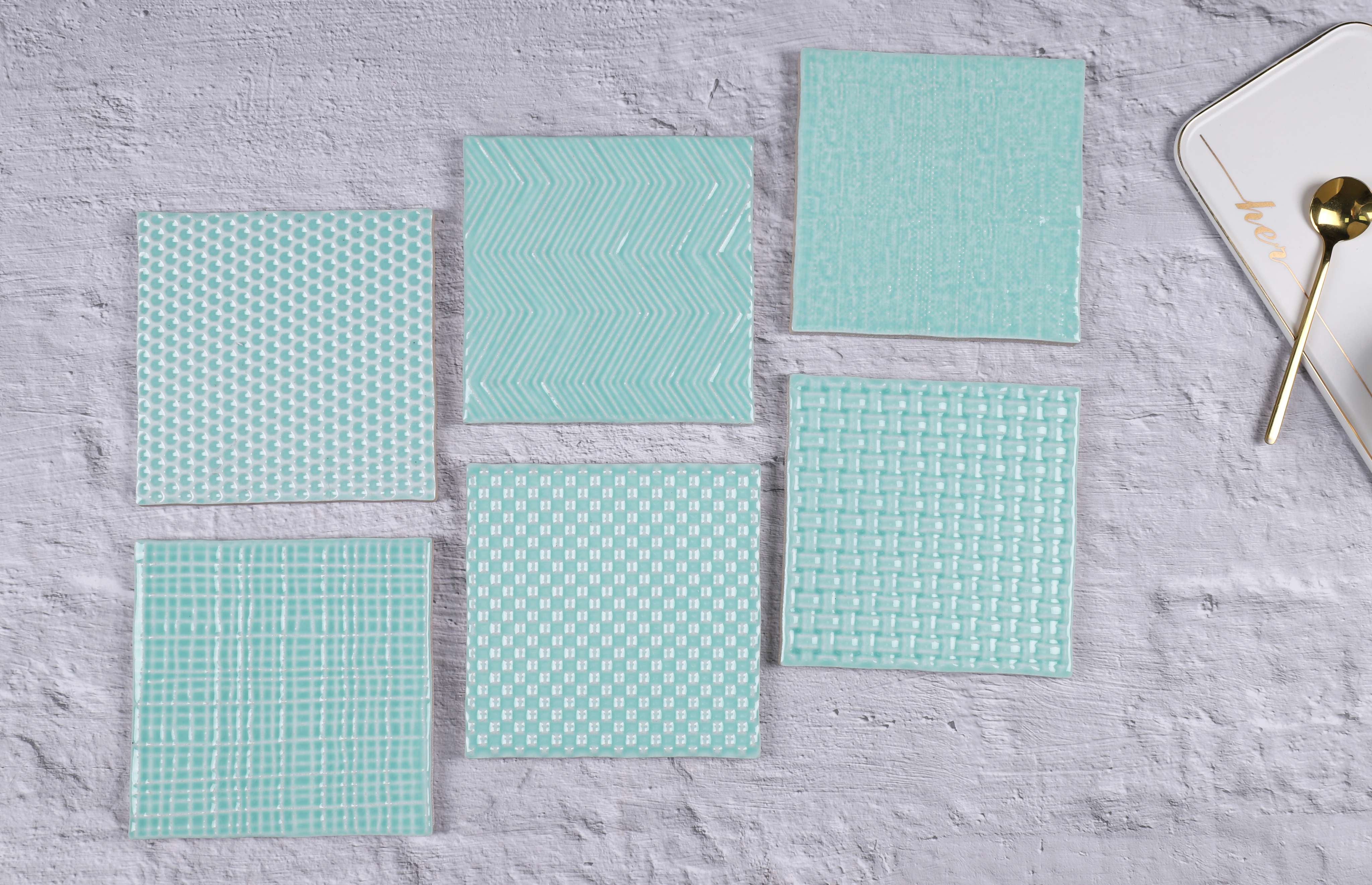 中國佛山瓷磚 China Foshan Basics 復古質感造型多彩亮光墻磚C.140-NL藍綠14×14cm