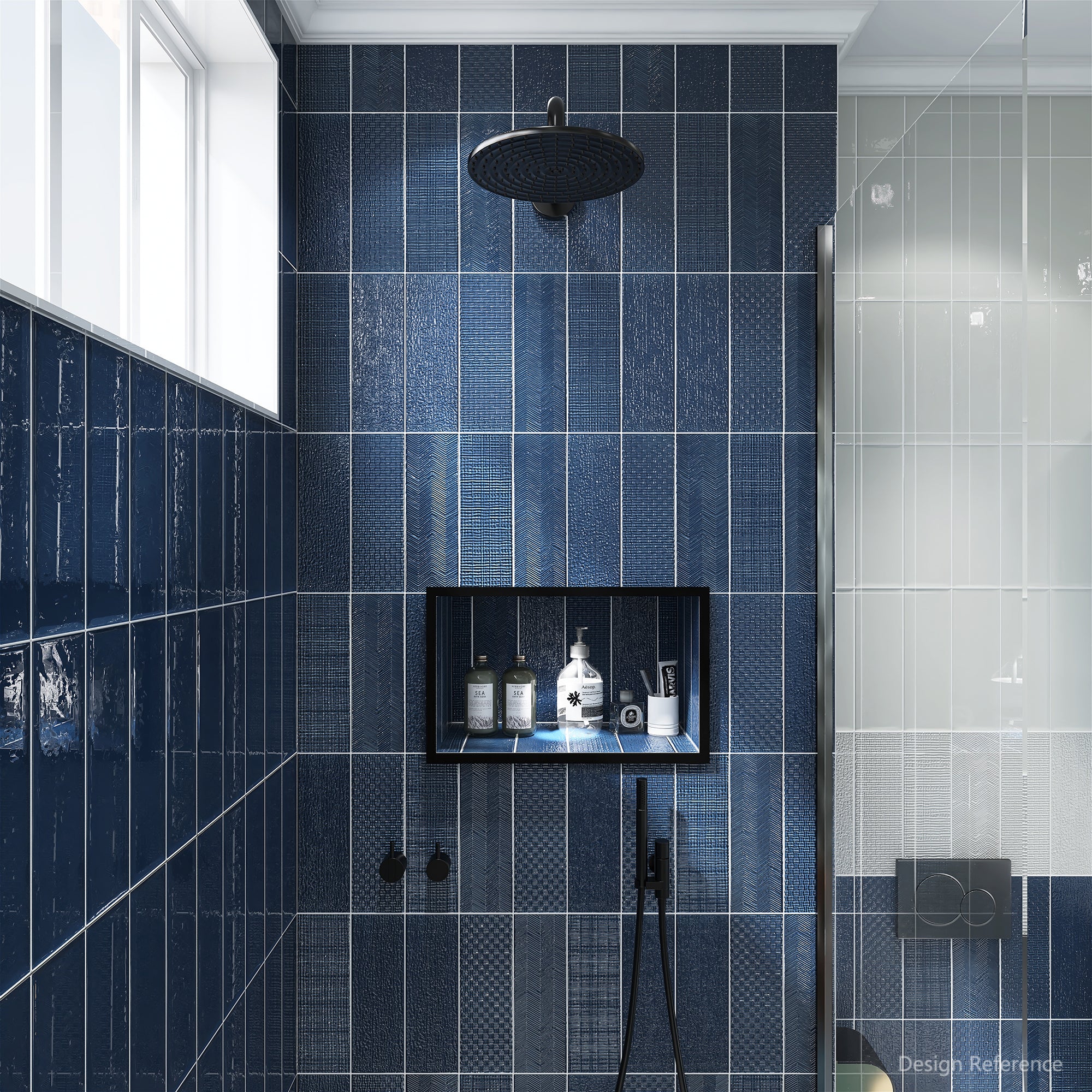 中國佛山瓷磚 China Foshan Basics 復古質感多彩造型亮光墻磚C130-2深藍模具造型10×30cm