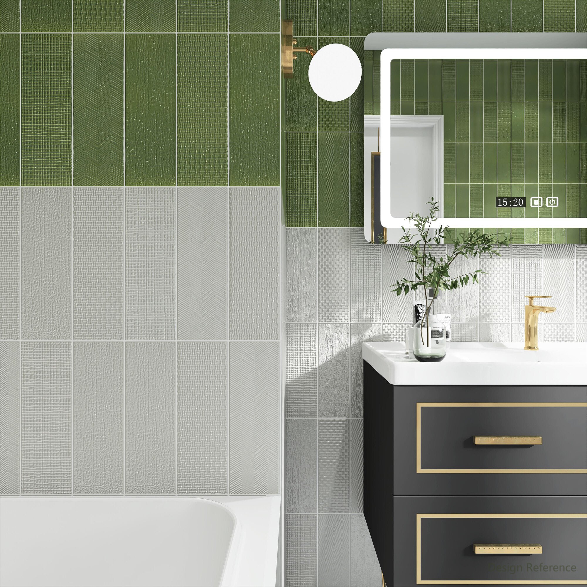 中國佛山瓷磚 China Foshan Basics 復古質感多彩造型亮光墻磚C130-3果綠模具造型10×30cm