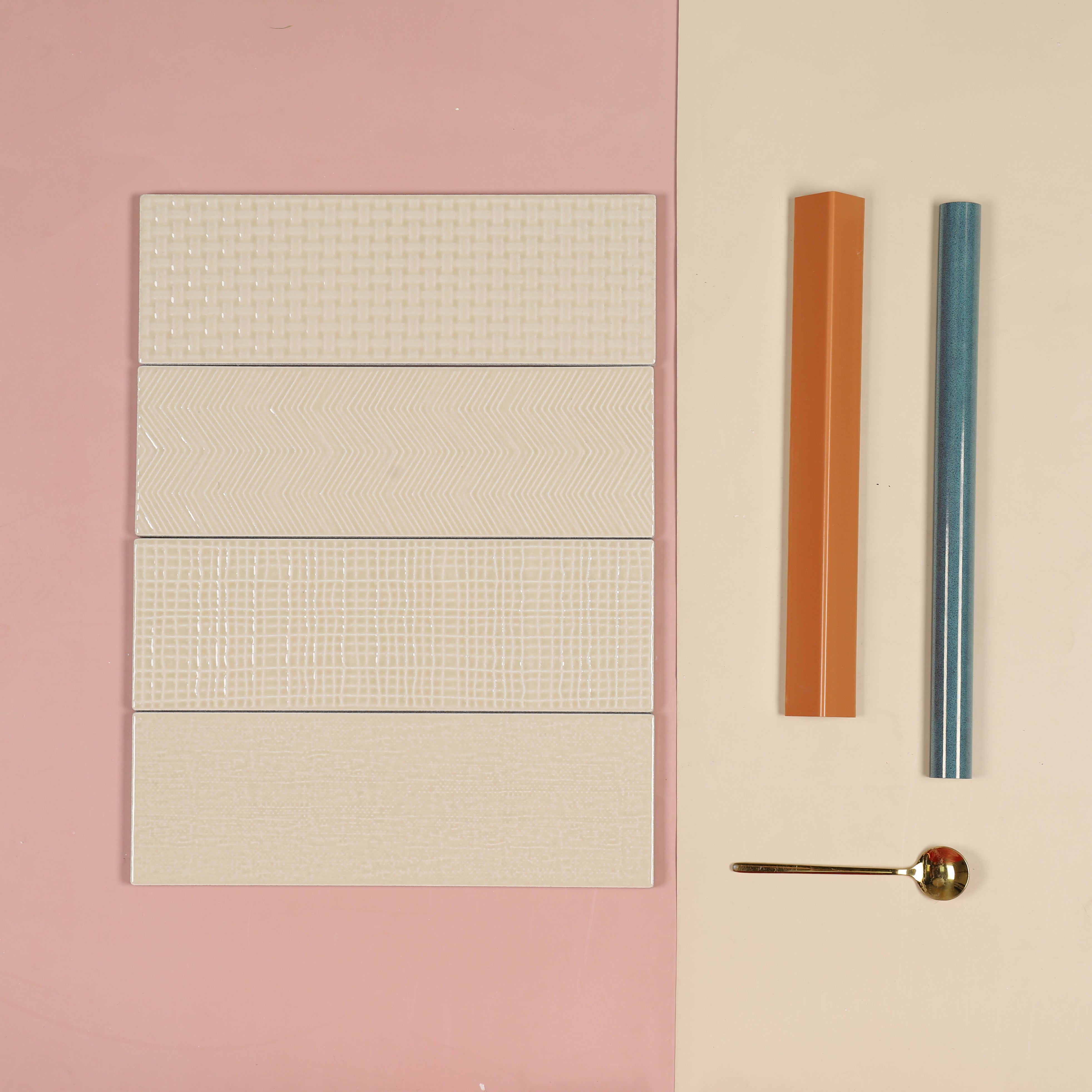 中國佛山瓷磚 China Foshan Basics 復古質感多彩造型亮光墻磚C130-6米黃模具造型10×30cm